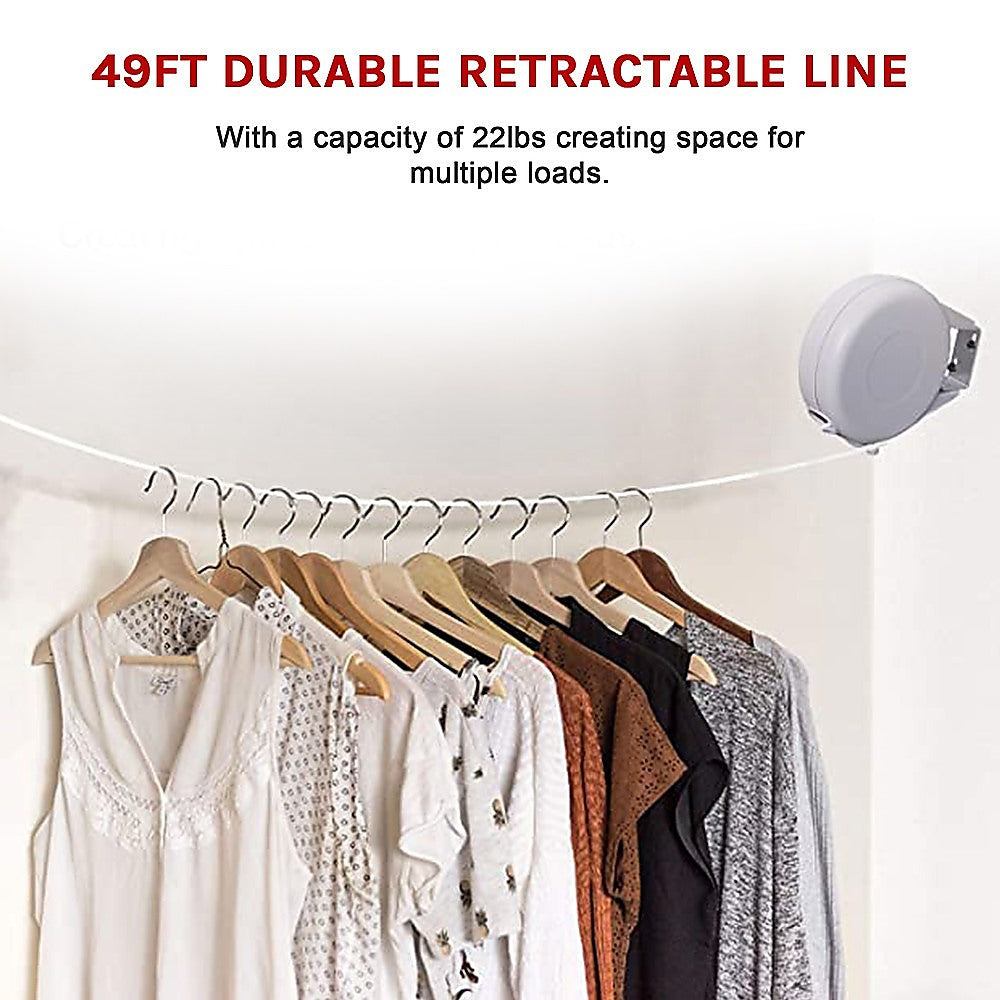 Randy & Travis Machinery Retractable Clothesline Hang Line 20 Ft Retracts Automatically