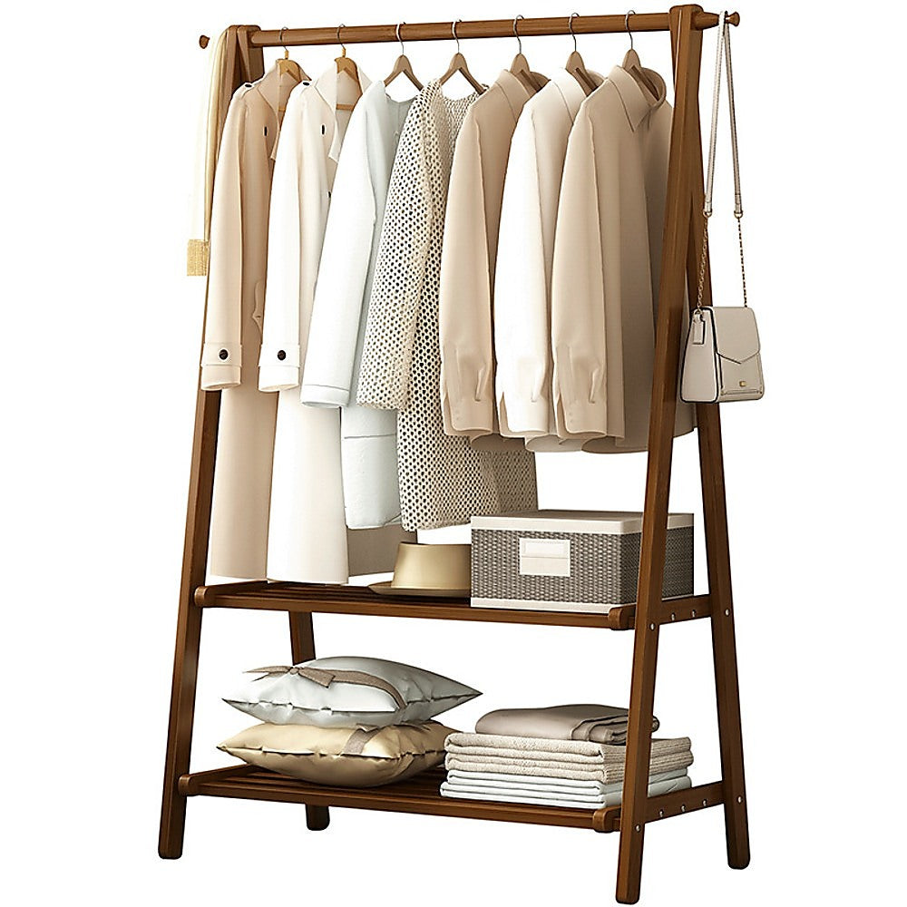 Portable Clothes Rack Coat Garment Stand Bamboo Rail Hanger Airer Closet