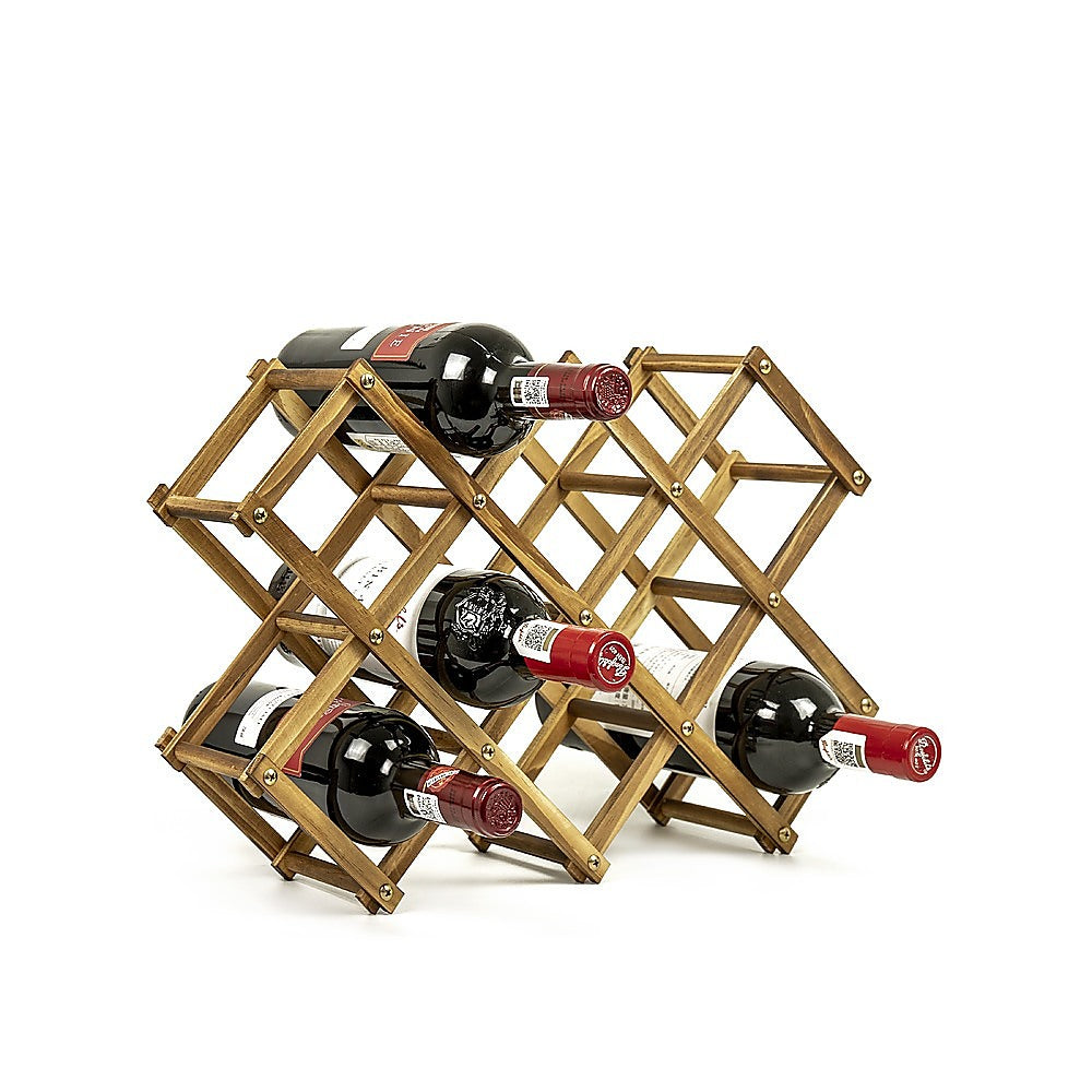 Randy & Travis Machinery Wooden Wine Rack Freestanding 10 Bottles Countertop Storage
