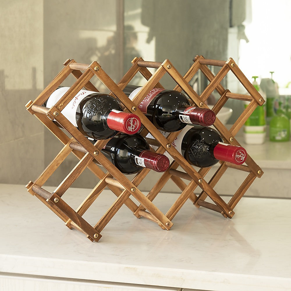 Randy & Travis Machinery Wooden Wine Rack Freestanding 10 Bottles Countertop Storage