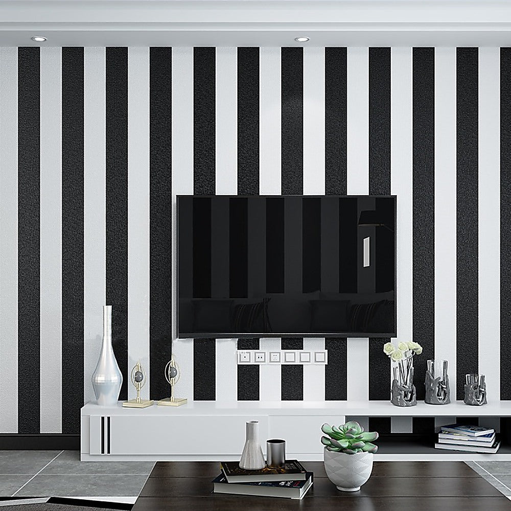 Modern Fashion Black & White Stripes Wallpaper Mural