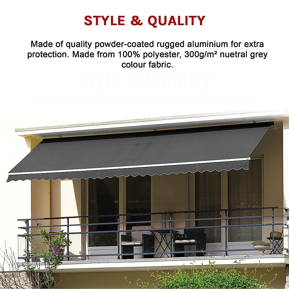 Outdoor Folding Arm Awning Retractable Sunshade Canopy Grey 4.0M X 3.0M