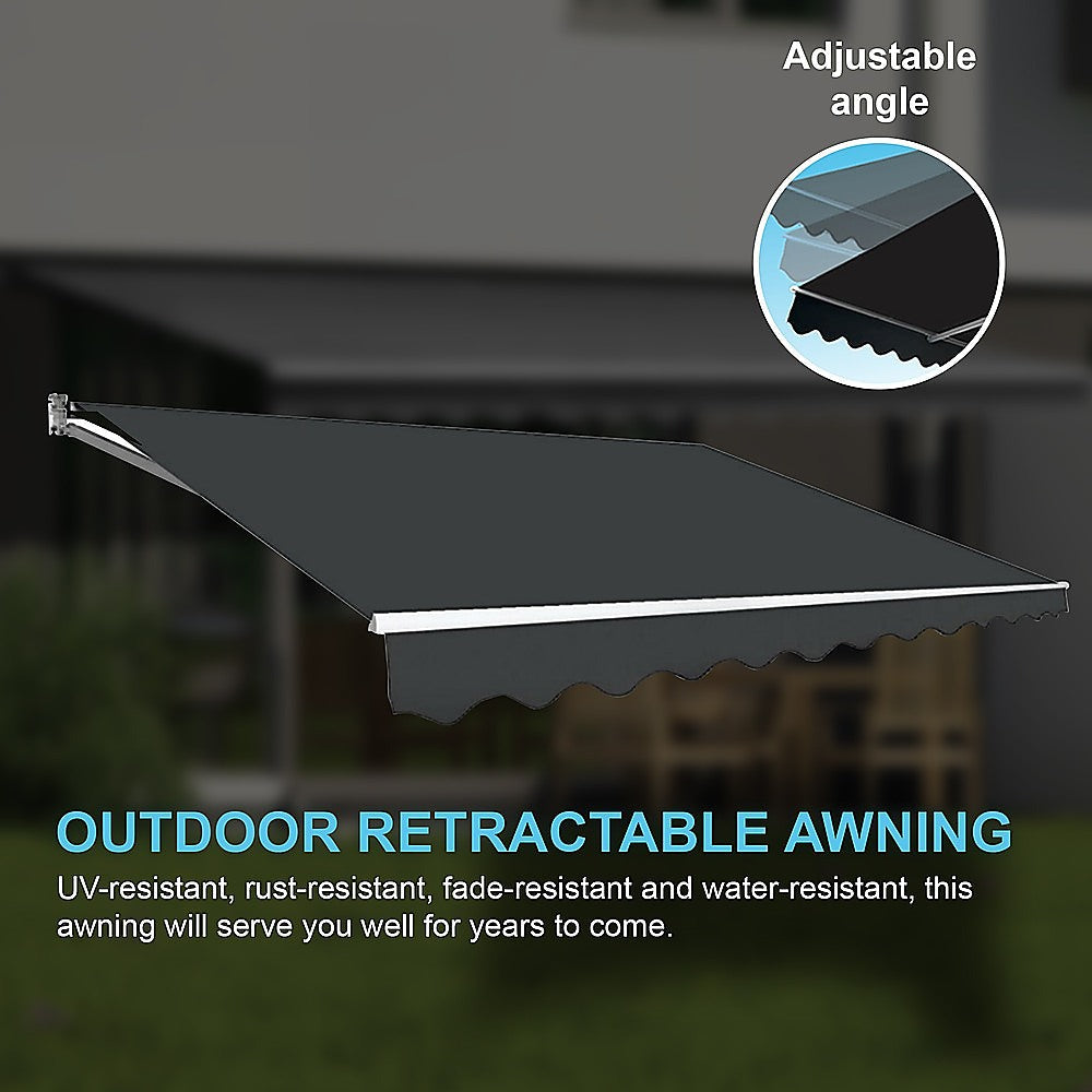 Outdoor Folding Arm Awning Retractable Sunshade Canopy Grey 4.0M X 3.0M