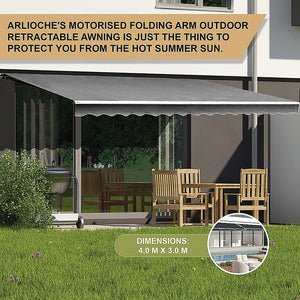 Outdoor Folding Arm Awning Retractable Sunshade Canopy Grey 4.0M X 3.0M