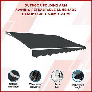 Bariloche Outdoor Folding Arm Awning Retractable Sunshade Canopy Grey 5.0M X 3.0M
