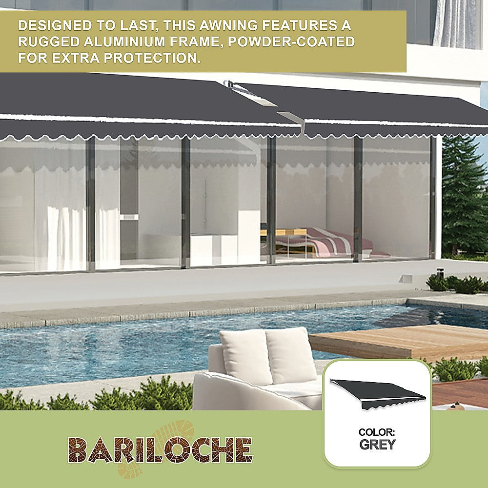 Bariloche Outdoor Folding Arm Awning Retractable Sunshade Canopy Grey 5.0M X 3.0M