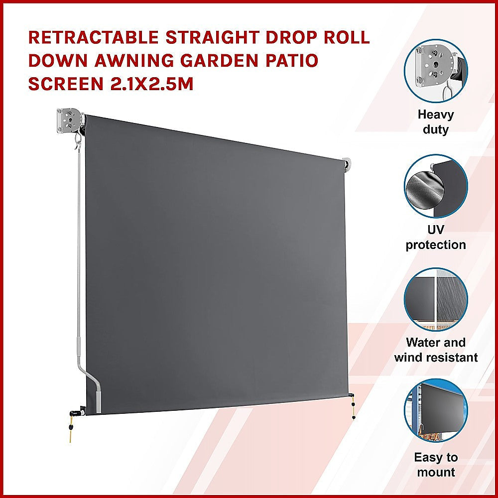 Bariloche Retractable Straight Drop Roll Down Awning Garden Patio Screen 2.1X2.5M