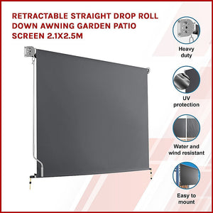 Bariloche Retractable Straight Drop Roll Down Awning Garden Patio Screen 2.1X2.5M