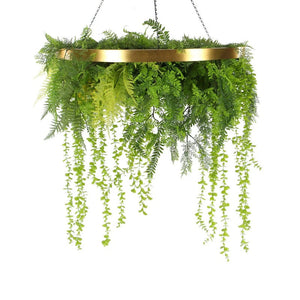 Imitation Gold Artificial Hanging Green Wall Disc 80Cm (Limited Edition) Uv Resistant Foliage