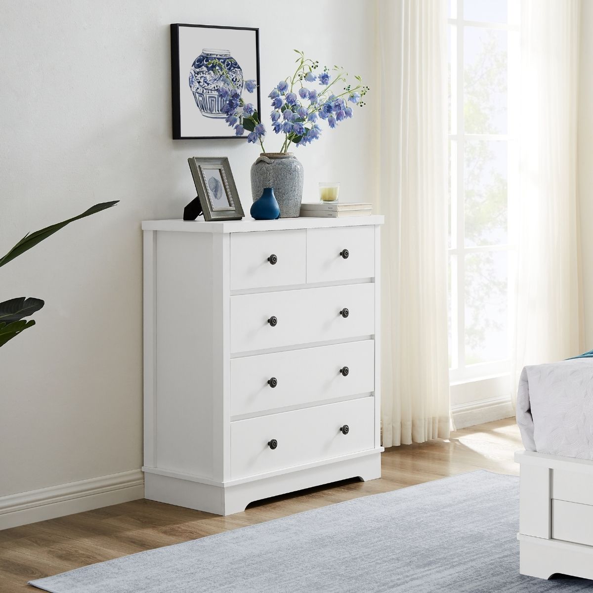 Margaux White Coastal Style Chest Of Drawers Tallboy