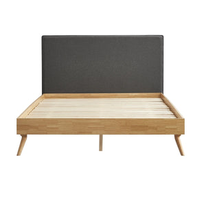 Natural Oak Ensemble Bed Frame Wooden Slat Fabric Headboard Double