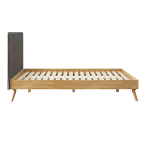 Natural Oak Ensemble Bed Frame Wooden Slat Fabric Headboard Double