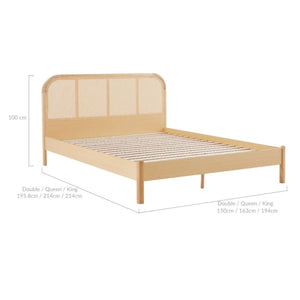 Lulu Bed Frame With Curved Rattan Bedhead King Versatile Design Organic Faux