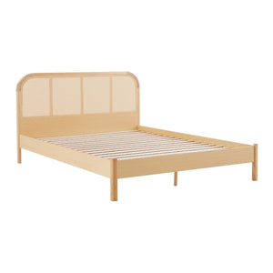 Lulu Bed Frame With Curved Rattan Bedhead King Versatile Design Organic Faux