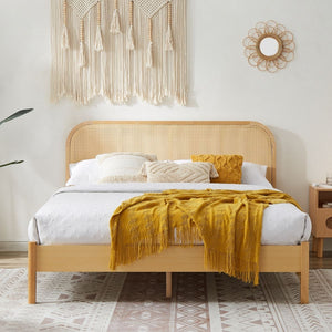 Lulu Bed Frame With Curved Rattan Bedhead - Queen