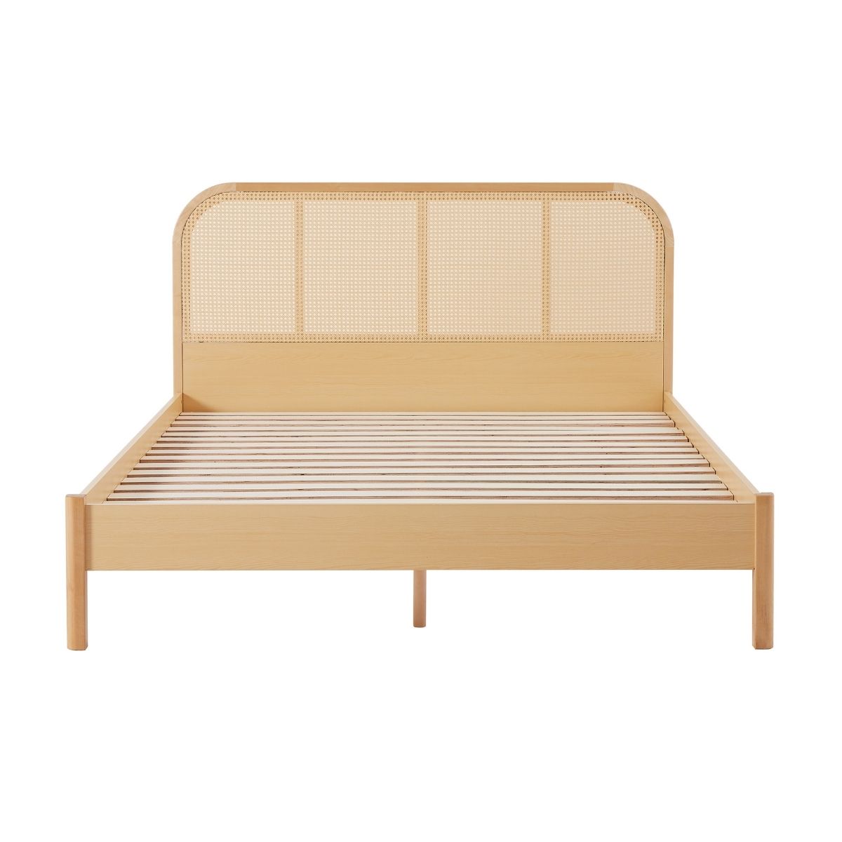 Lulu Bed Frame With Curved Rattan Bedhead - Queen