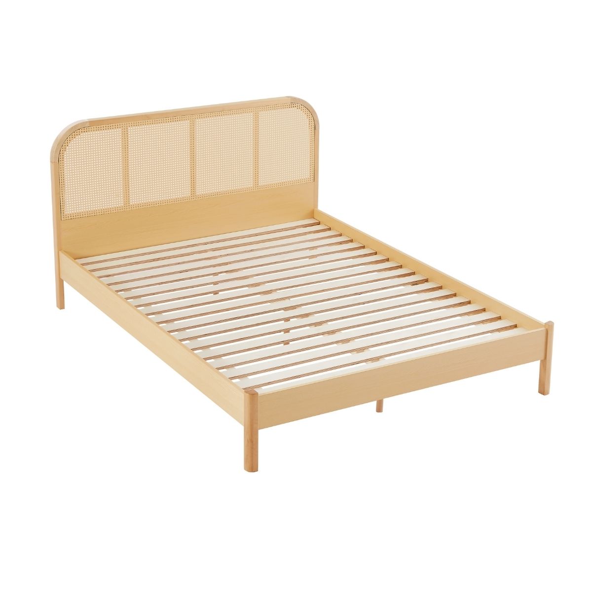 Lulu Bed Frame With Curved Rattan Bedhead - Queen