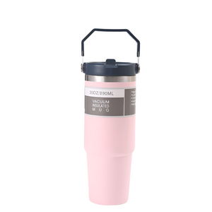 Pink 30Oz 304 Stainless Steel Ice Cup With Handle Portable Car And Travel Double Insulated For Hot & Cold Drinks