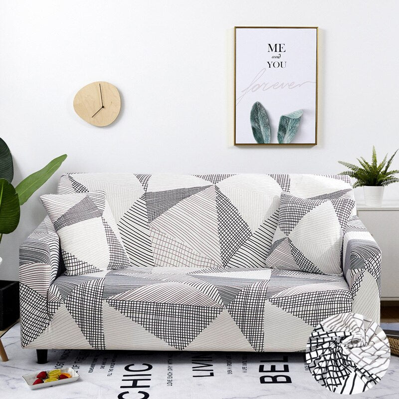 3 Seater Sofa Cover White Geometric Style Protection Living Room Chair Slipcover