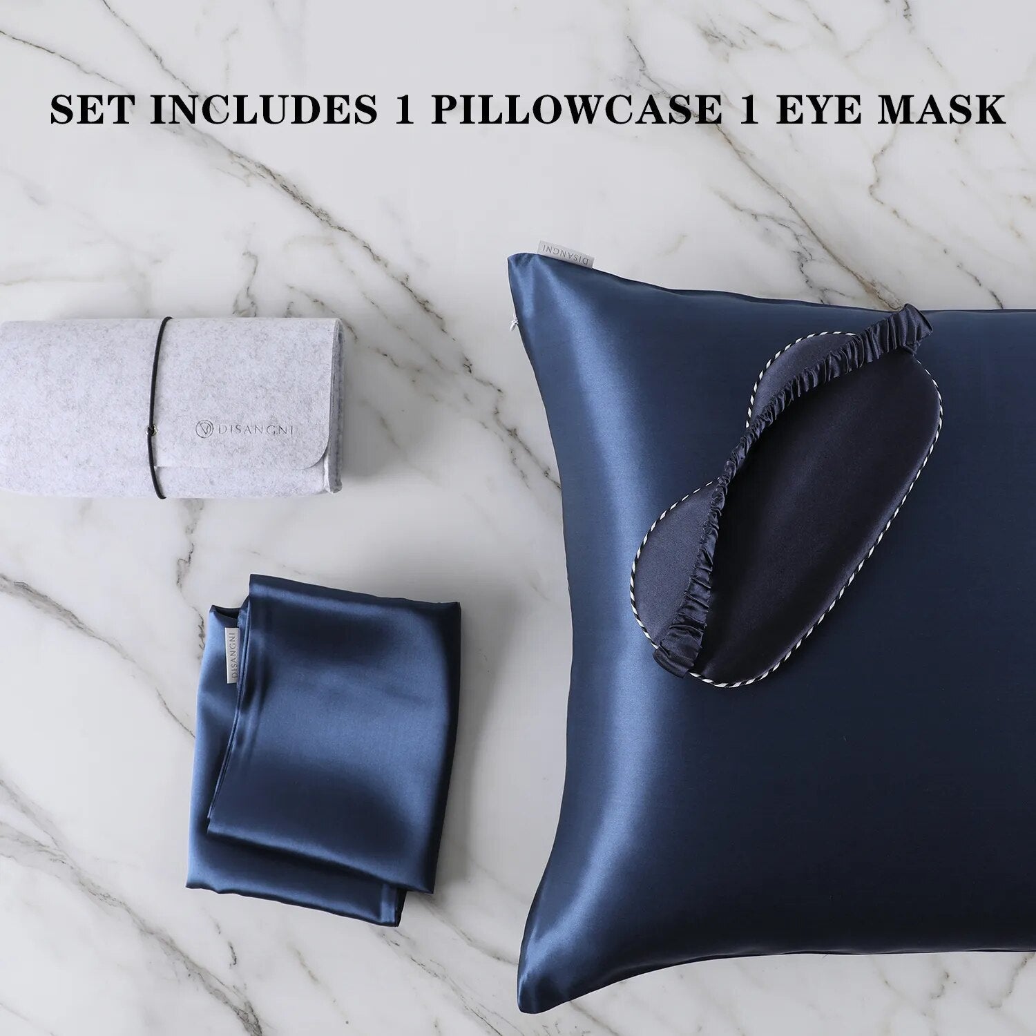 Pillowcase Set With Eye Mask In Blue Natural Mulberry Silk For Comfortable Sleep