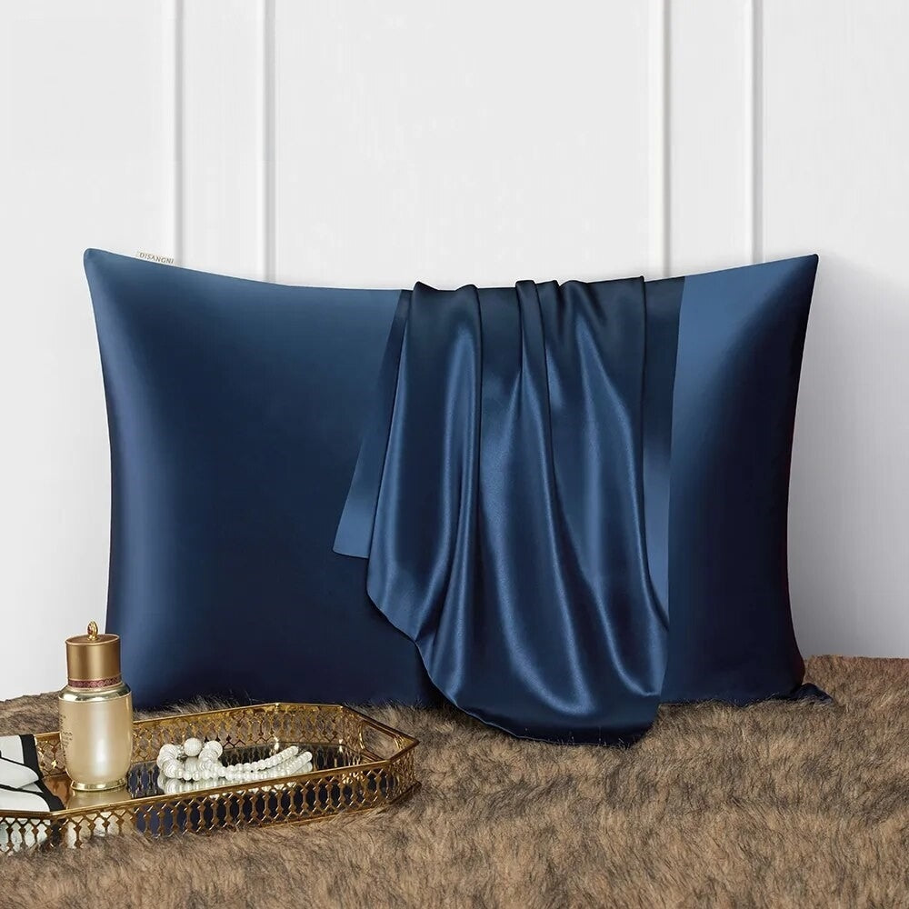 Pillowcase 50X90cm Dark Blue Mulberry Silk For Comfortable Bed