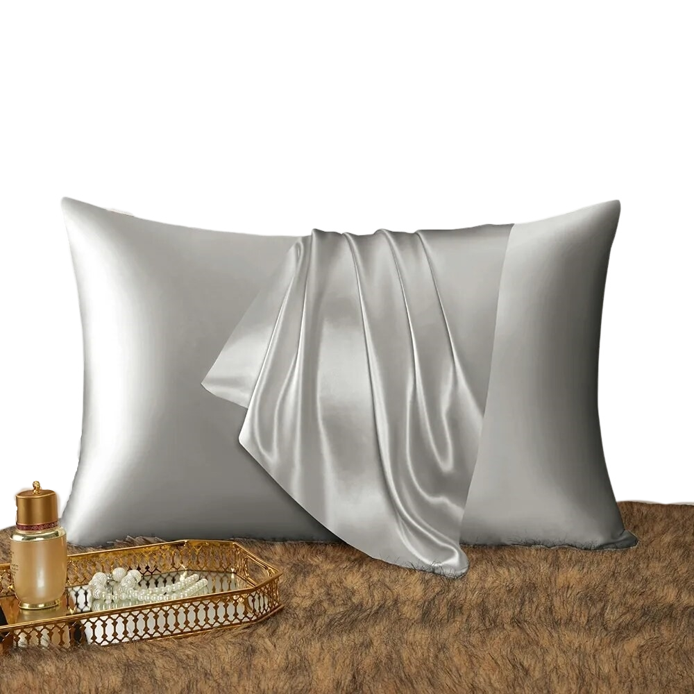 Pillowcase 50X90cm Light Gray Mulberry Silk For Comfort