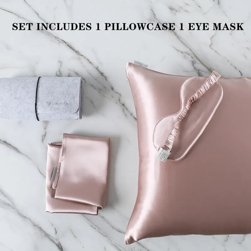 Pillowcase 50X75cm Pink Set With Eye Mask Natural Mulberry Silk For