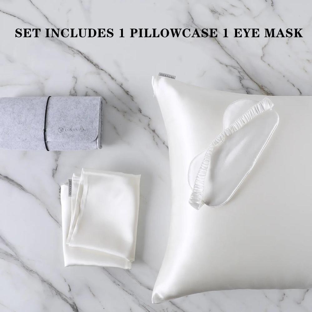 Pillowcase Set With Eye Mask Natural Mulberry Silk 51X66cm White For