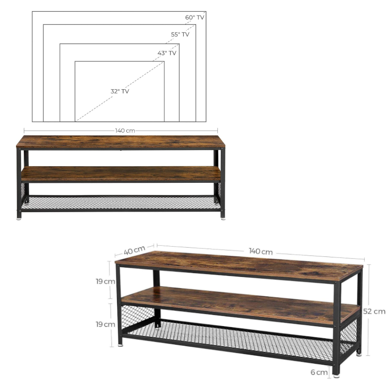 Vasagle Tv Stand 140Cm Entertainment Unit With Shelves