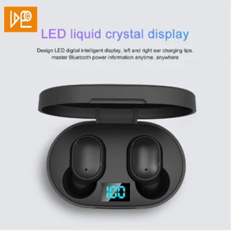 Original E6s Digital Display 3D Stereo Mini Bluetooth 5.0 Headset With Dual Microphone Black