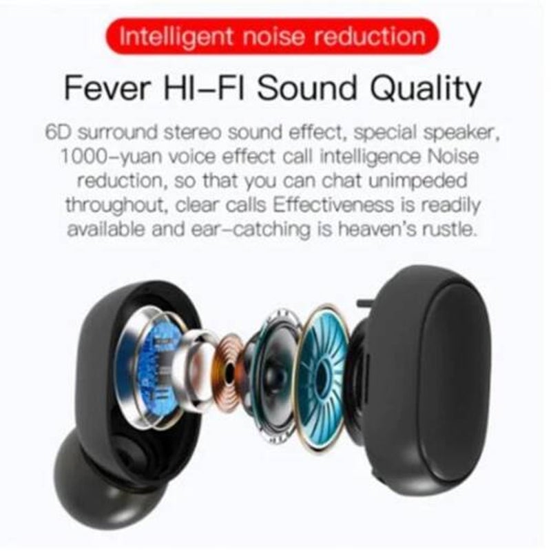 Original E6s Digital Display 3D Stereo Mini Bluetooth 5.0 Headset With Dual Microphone Black