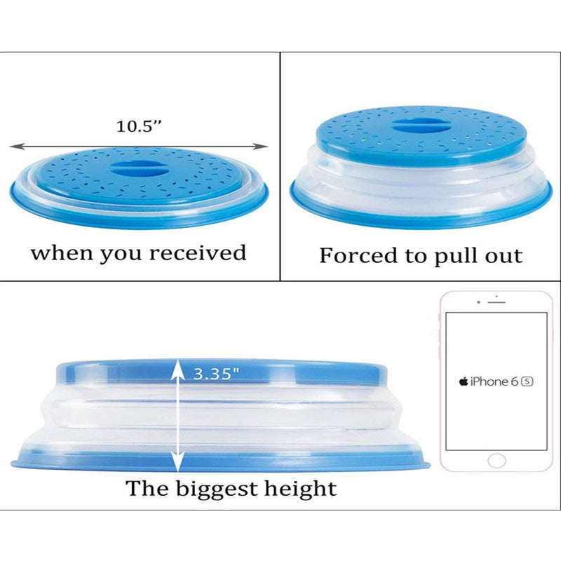 Vented Collapsible Microwave Splatter Proof Food Plate Cover With Easy Grip Handle Dishwasher Safe Bpa Free Silicone Pla