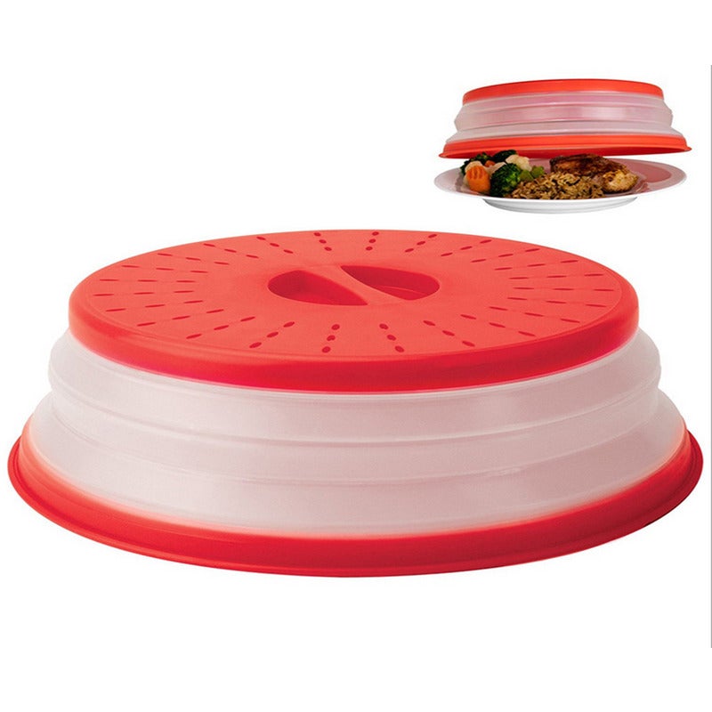 Vented Collapsible Microwave Splatter Proof Food Plate Cover With Easy Grip Handle Dishwasher Safe Bpa Free Silicone Pla