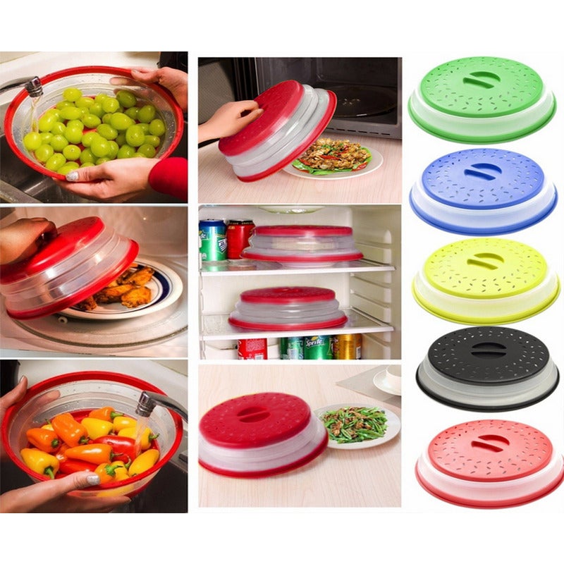 Vented Collapsible Microwave Splatter Proof Food Plate Cover With Easy Grip Handle Dishwasher Safe Bpa Free Silicone Pla