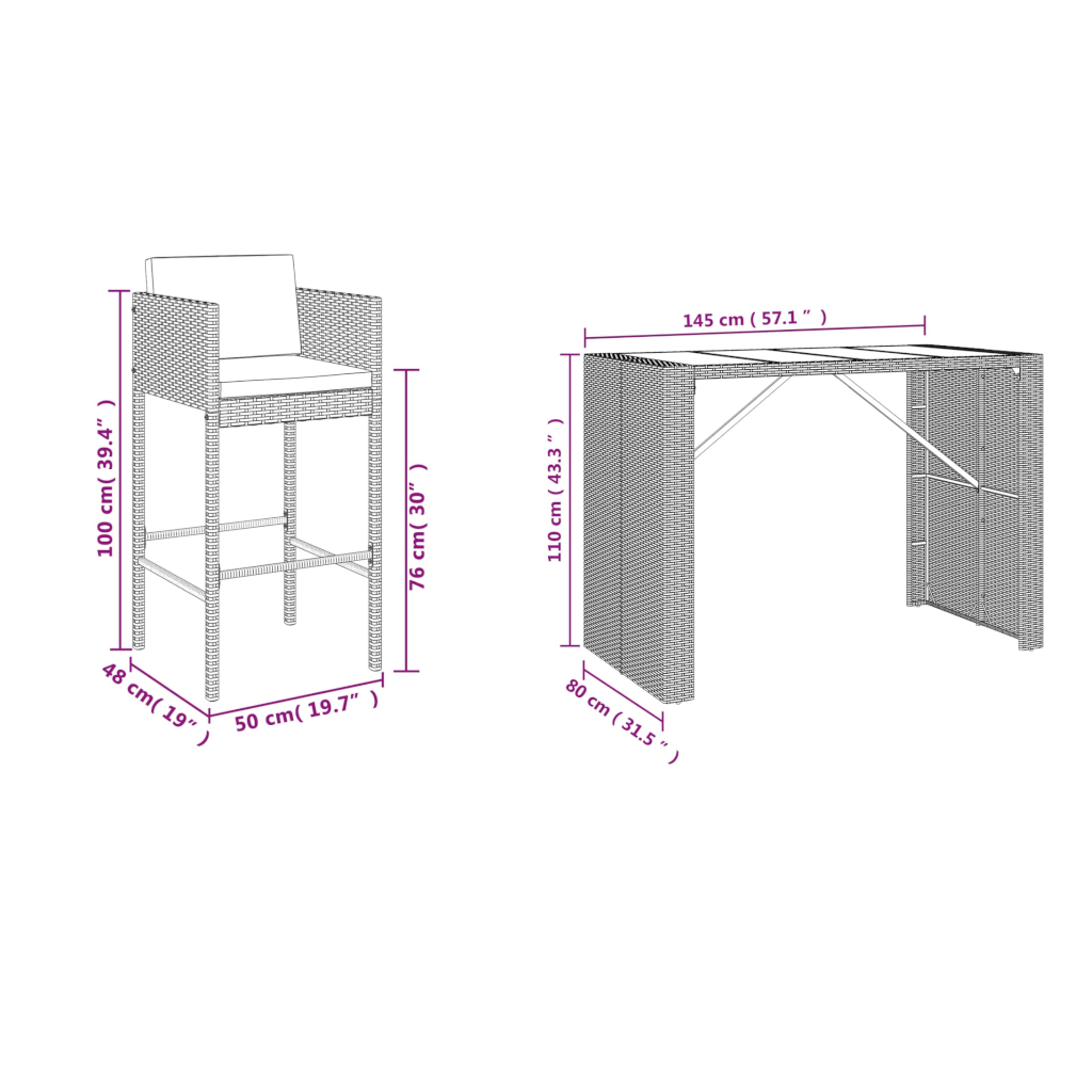 5 Piece Garden Bar Set With Cushions Grey Poly Rattan