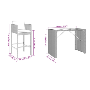 5 Piece Garden Bar Set With Cushions Grey Poly Rattan