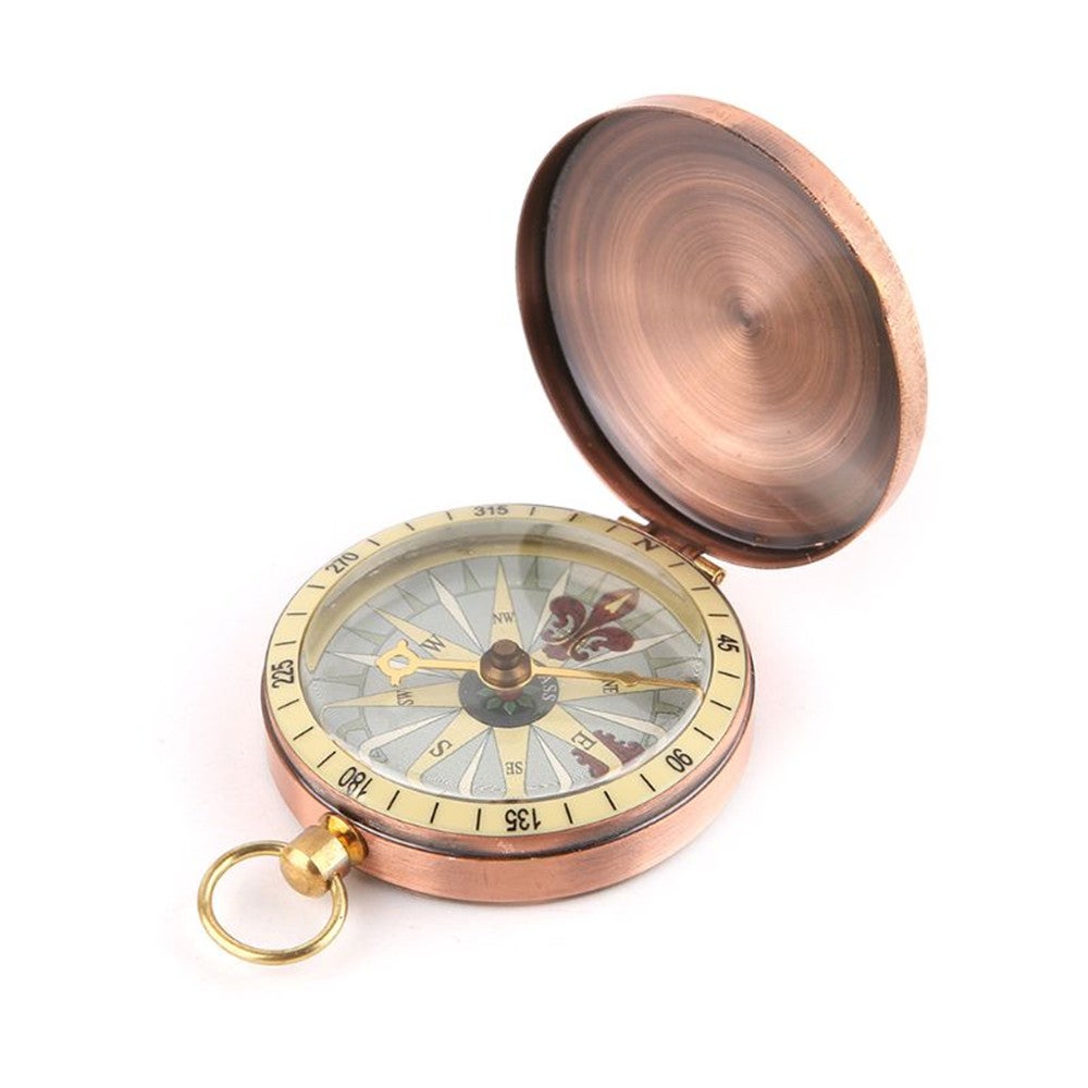 Vintage Copper Flip Cover Metal Pocket Watch Compass Camping Hiking Boating Nautical Marine Survival