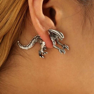 Veile Studios Vintage Dinosaur Skeleton Ear Jackets Silver