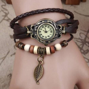 Veile Studios Vintage Tree Leaf Braid Bracelet Watch Brown