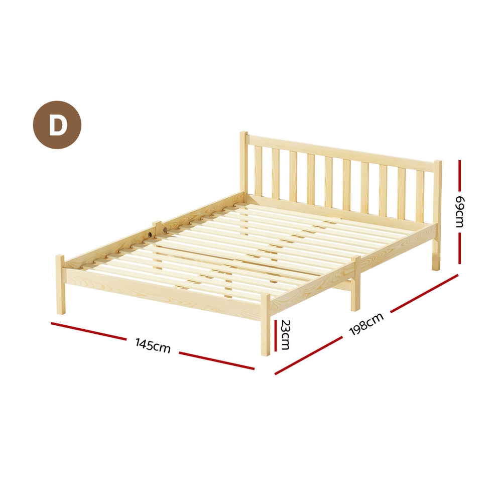 Artiss Bed Frame Wooden Double Size Base Pine Timber Mattress Foundation Oak