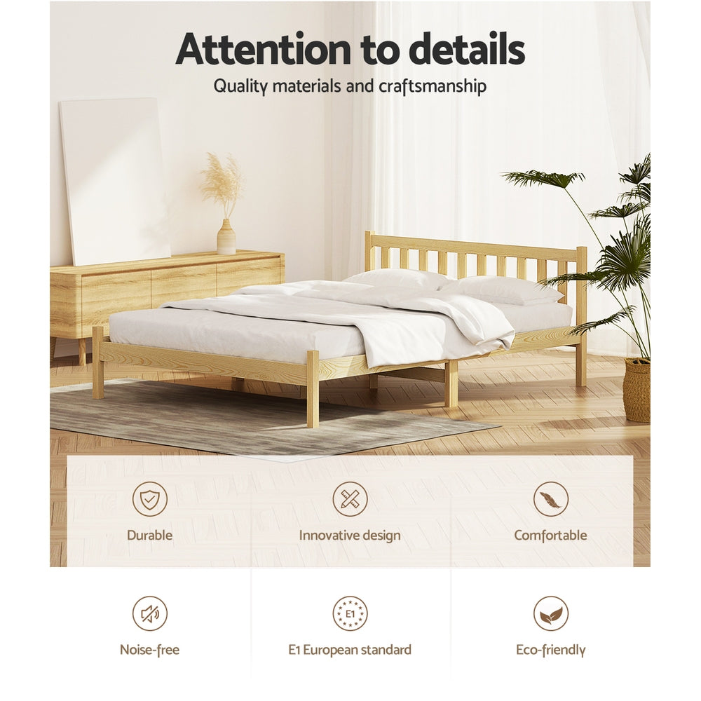 Artiss Bed Frame Wooden Double Size Base Pine Timber Mattress Foundation Oak