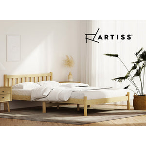 Artiss Bed Frame Wooden Double Size Base Pine Timber Mattress Foundation Oak