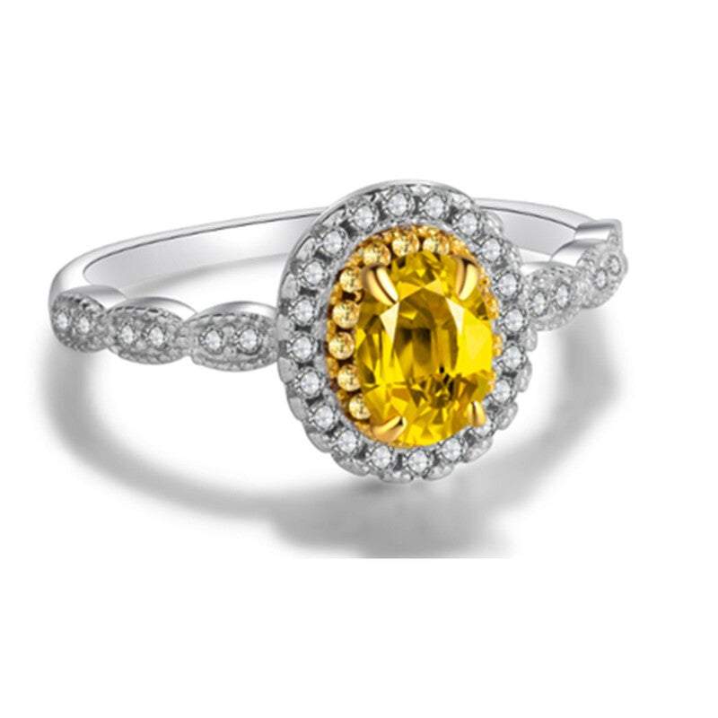 Veile Studios Silver Colour Yellow Round Stone Cubic Zirconia Classic Ring Bridal Engagement Jewelry