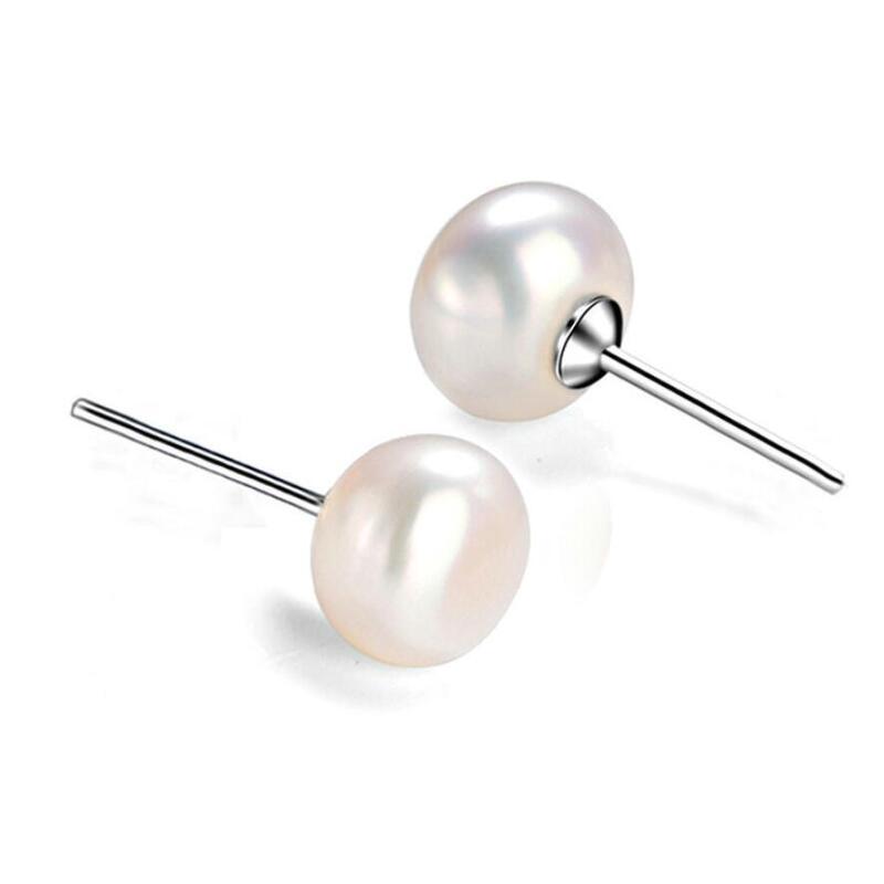 Womens Freshwater Pearl Earrings Stud 925 Sterling Silver Studs White