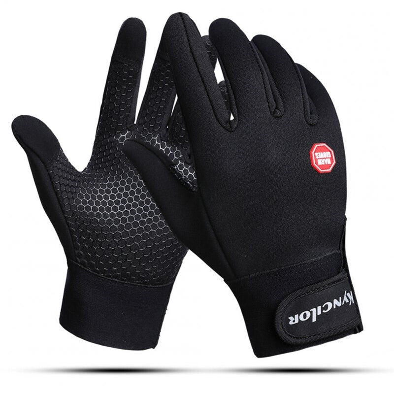 Windproof Sports Gloves Touch Screen Hook And Loop Fasteners Climbing Cycling Black