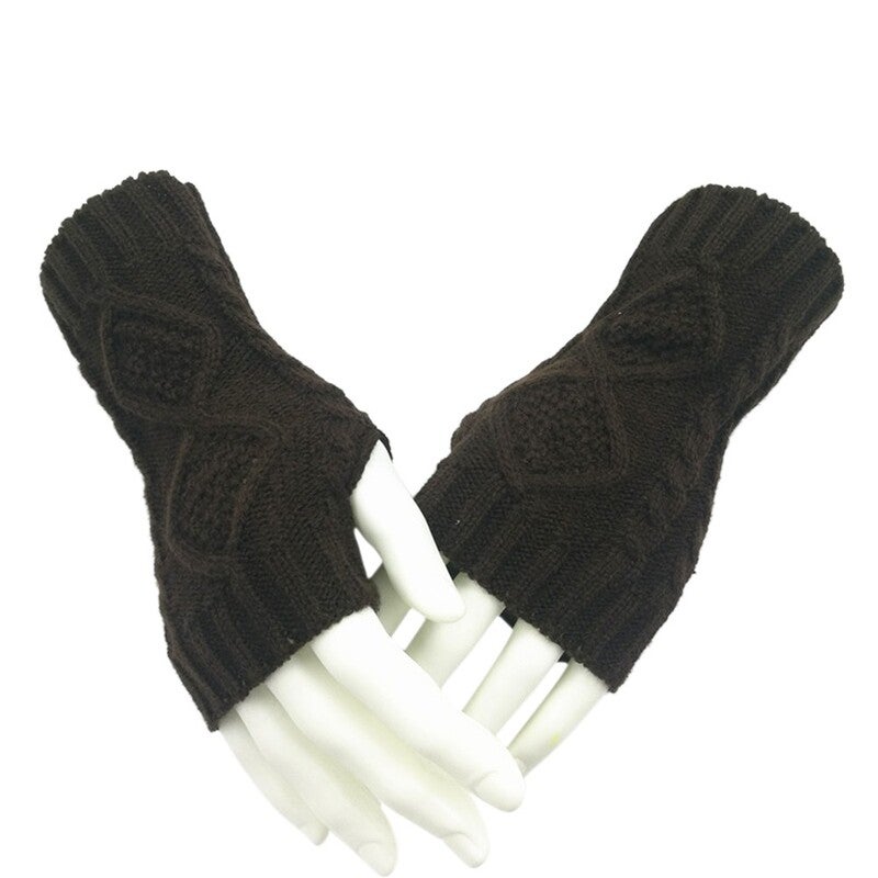 Winter Fall Knitted Gloves Fingerless Warmers Thumb-Hole Coffee