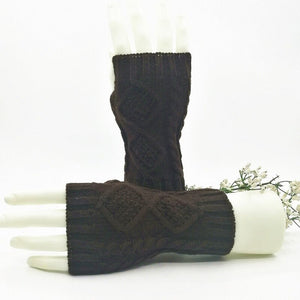 Winter Fall Knitted Gloves Fingerless Warmers Thumb-Hole Coffee