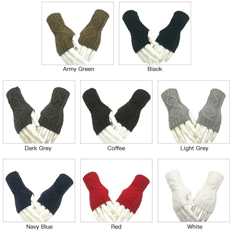 Winter Fall Knitted Gloves Fingerless Warmers Thumb-Hole Coffee