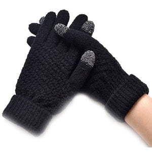 Winter Plus Velvet Thickened Anti Needle Jacquard Touch Screen Gloves Black