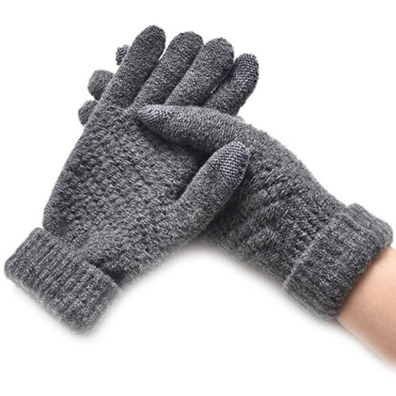 Winter Plus Velvet Thickened Anti Needle Jacquard Touch Screen Gloves Black